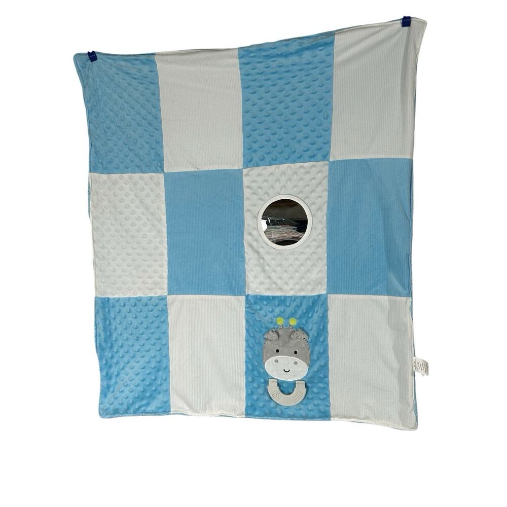 Forever Baby Patch & Play Blue Giraffe Blanket Teether Mirror Sherpa Patchwork